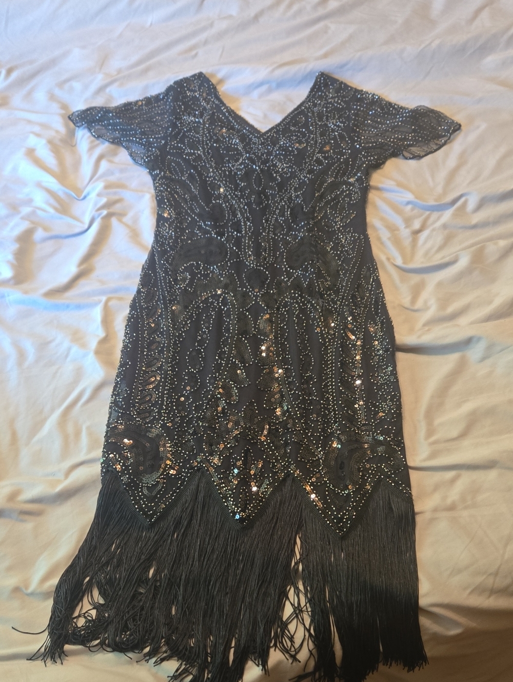 Black Beaded Fringe Mini Dress - Elegant Evening Wear